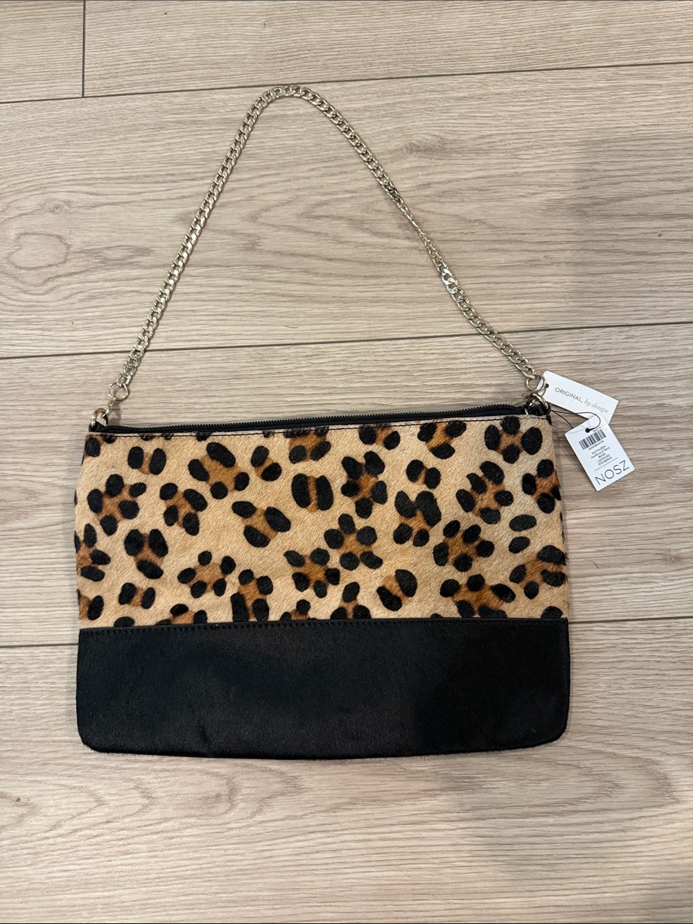 NWT Chico’s Leopard Print Shoulder Clutch with Black Trim